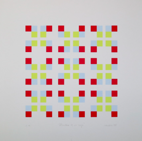 Marie-Thérèse Vacossin, «I Structure 12 en rouge», 1986, Serigrafie auf Papier, 50 x 50 cm, Sammlung Kunsthaus Grenchen © Marie-Thérèse Vascossin, Kunsthaus Grenchen