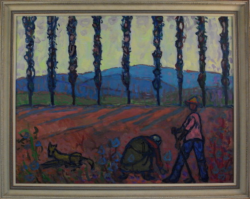 Hans Jauslin, Landschaft mit Pappeln, 1958, Öl auf Leinwand, 75 x 95 cm, © Rechtsnachfolger