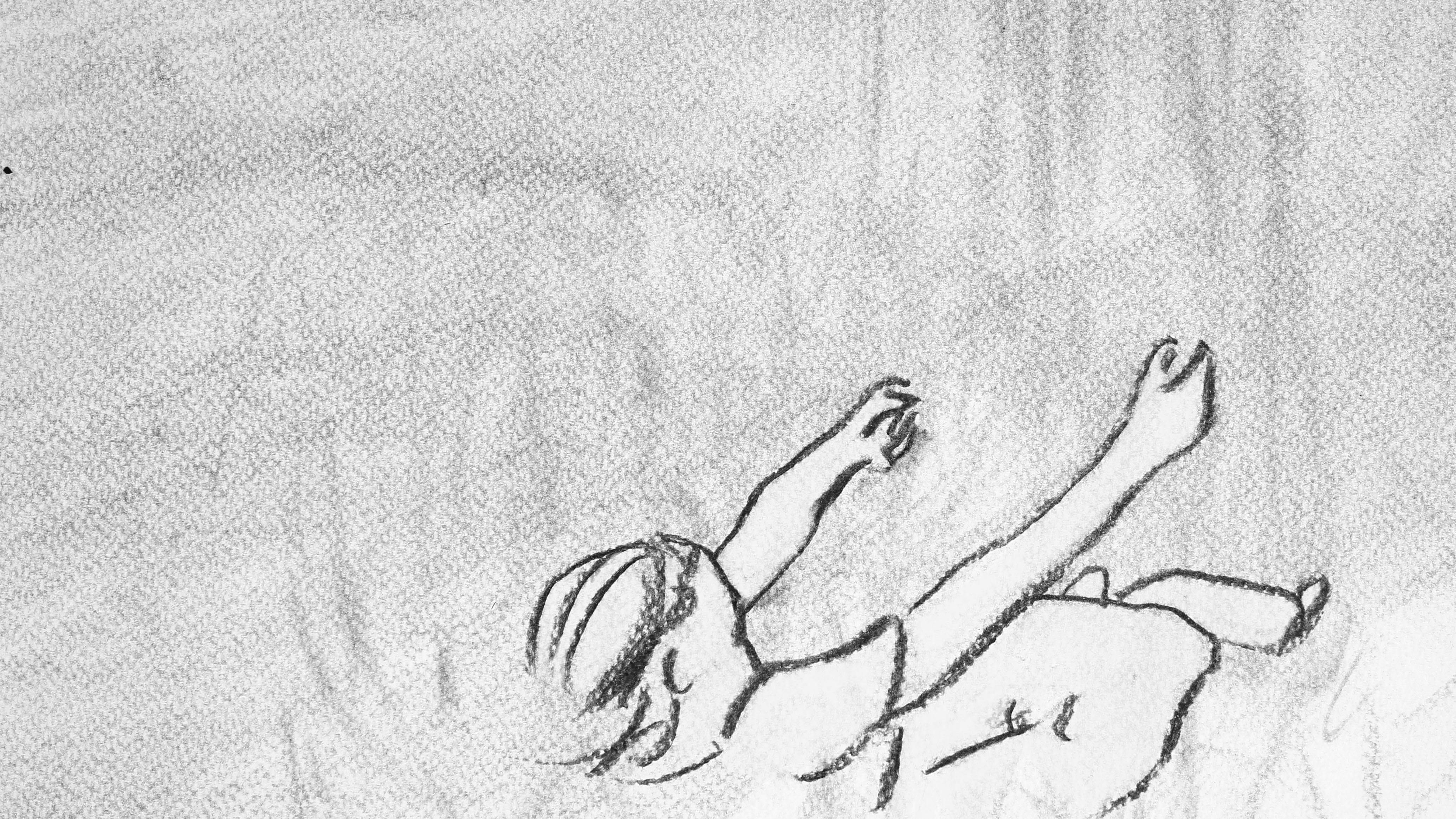 Marion Nyffenegger, «fallen lassen», 2019, Kohle auf Papier, 29,7 × 42 cm, Zeichnung für den Animationsfilm «Das Leben ist eines der Leichtesten» © Marion Nyffenegger